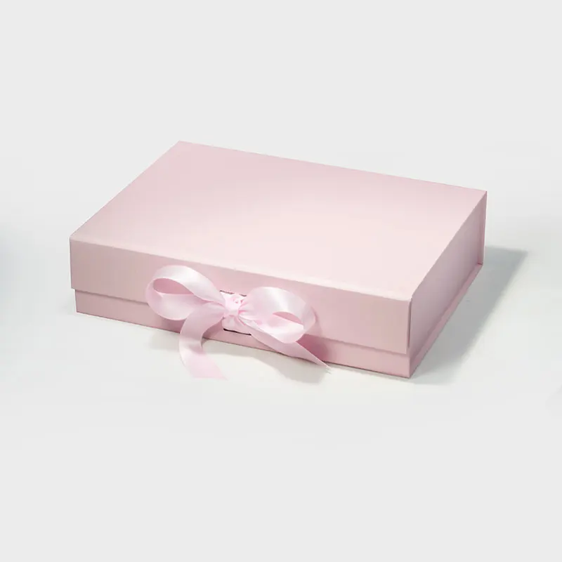 

A5 shallow low MOQ pink magnetic closure women purse wallet gift box with ribbon