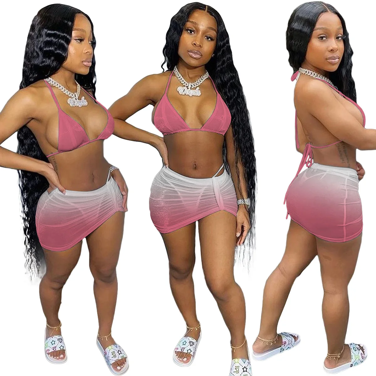 

ALS241 Drop shipping XS beach dress swimwear sexy gradient color bikini swimwear woman designer 3 pieces swimwear bikini 2021