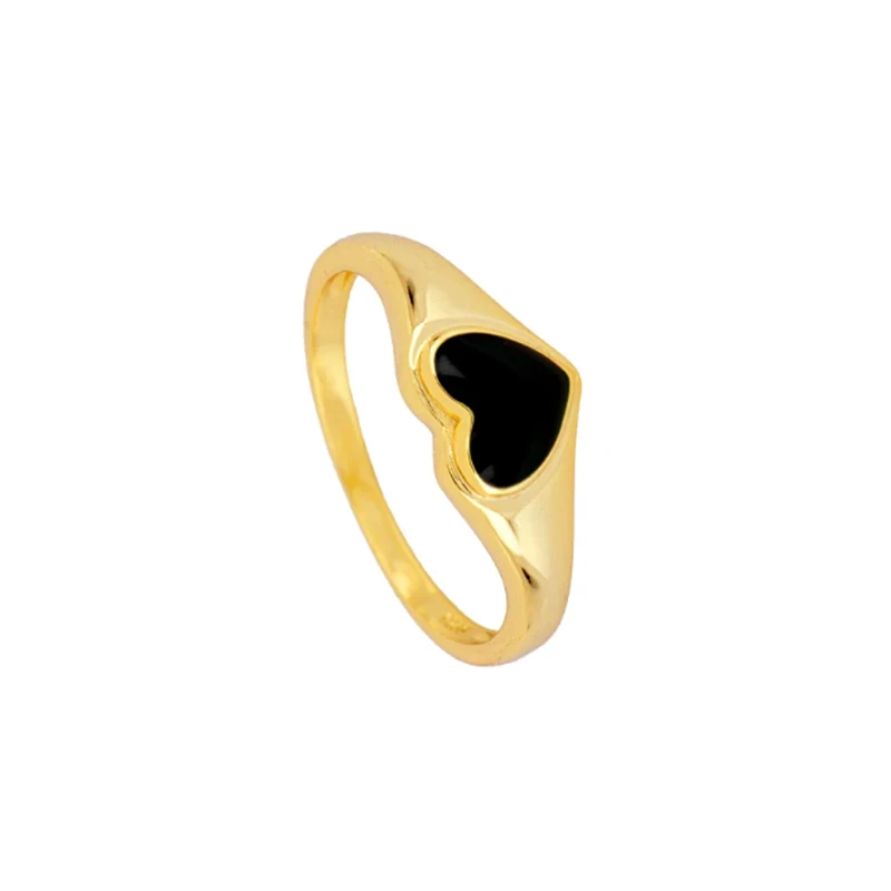 

2021 Romantic black zircon heart-shaped 925 silver closed ring, Gold