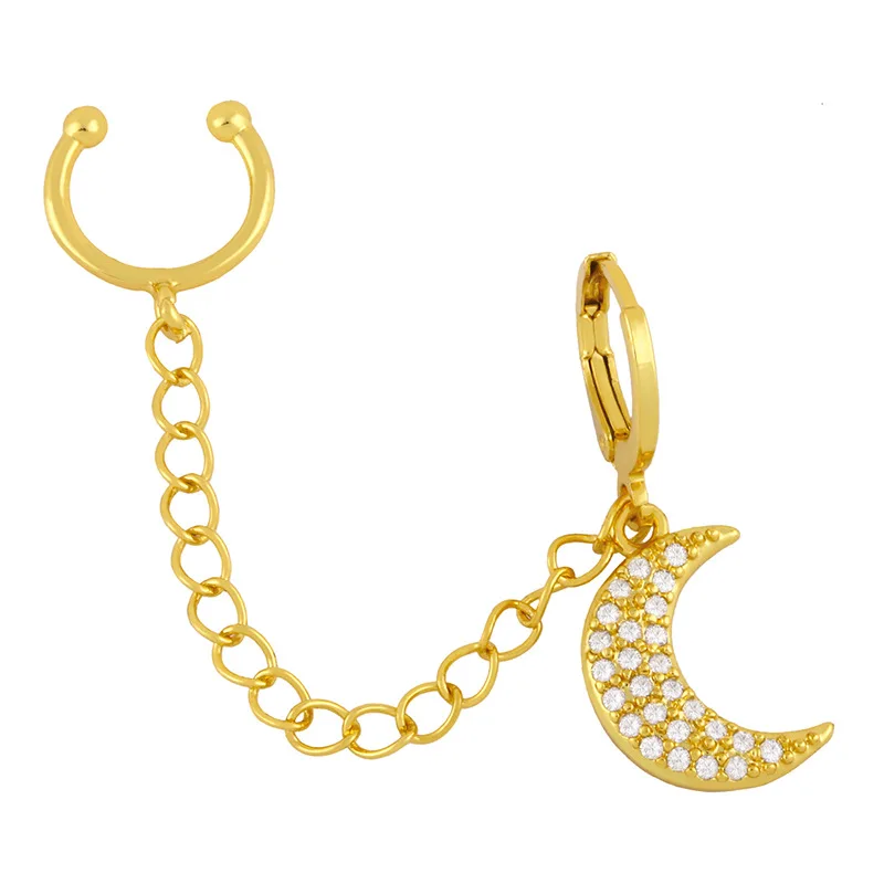 

ER0195 2021 new arrival ladies jewelry ear cuff earrings long chain earring set dangle lock heart moon 18K gold ear cuffs