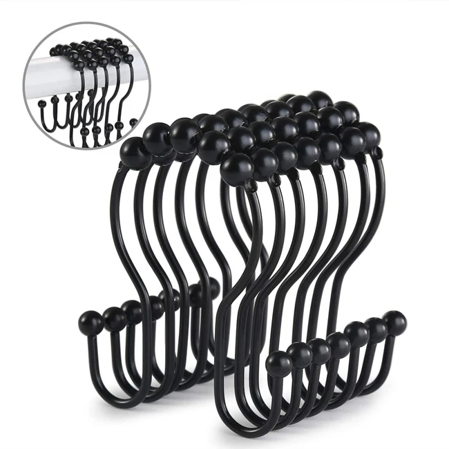 

Metal Double Black Shower Curtain Hooks for Curtain, Customizable
