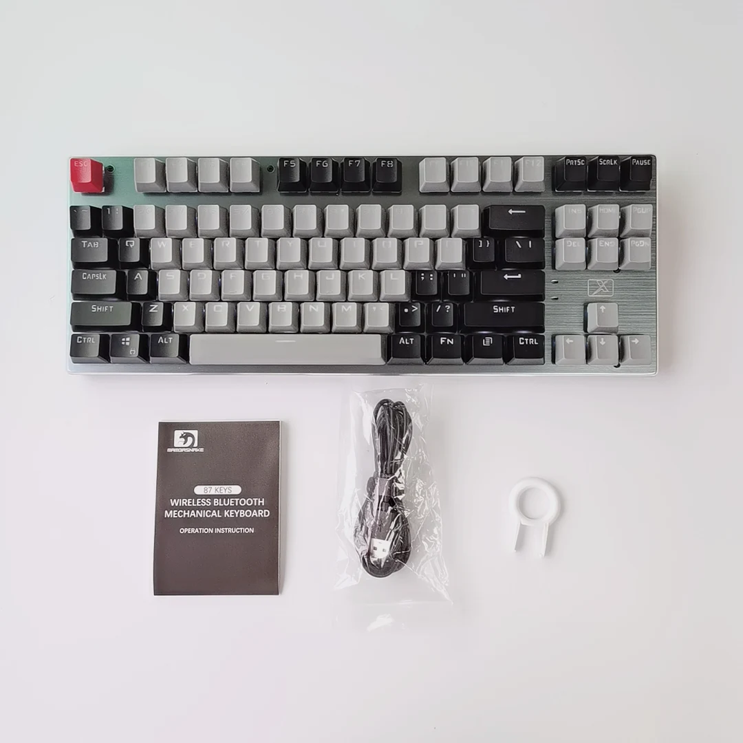 

Hot sale 3150mAh wireless and type-C connection lithium battery wireless 87 keys mechanical keyboard pcb, Black white