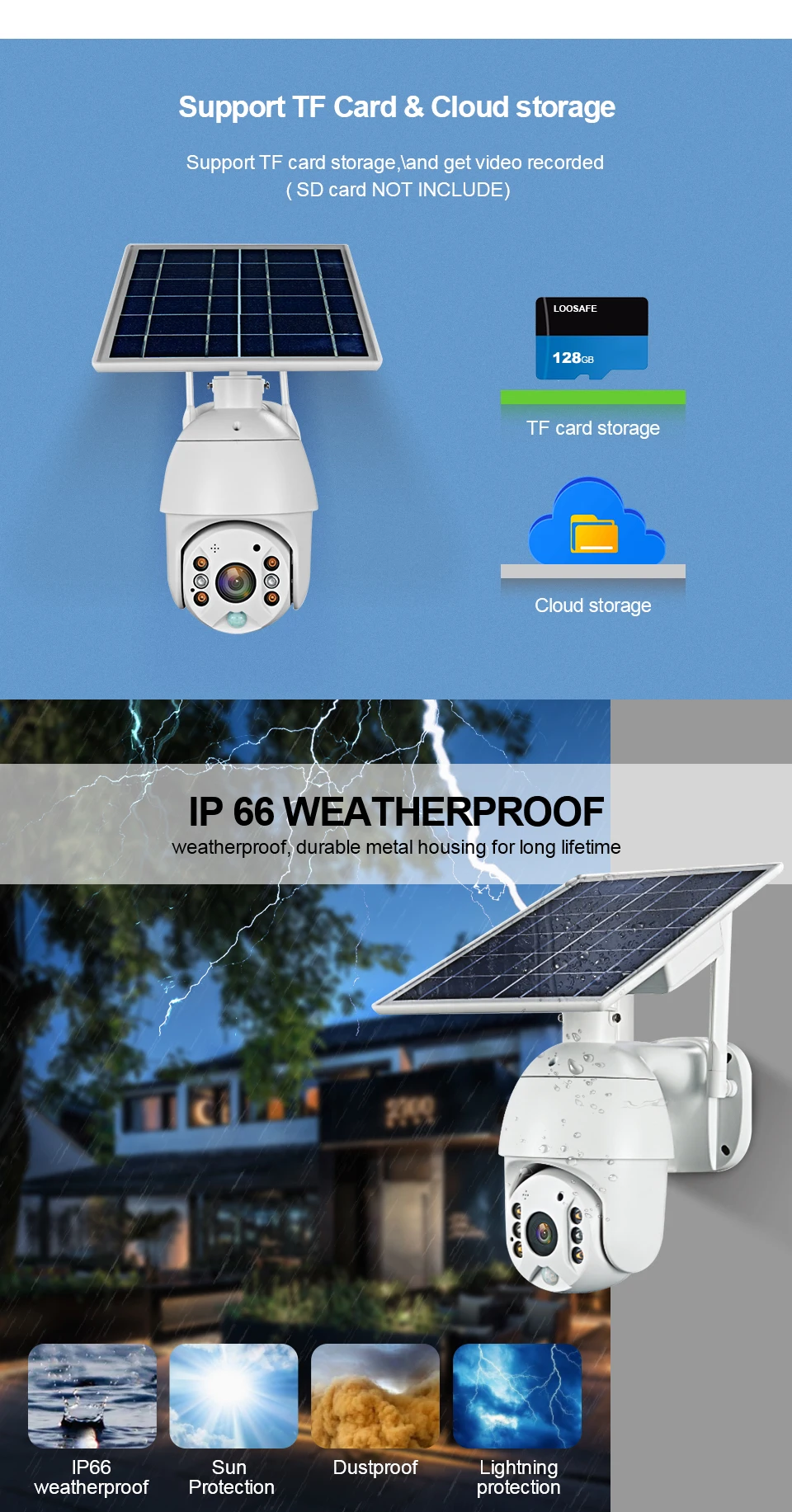 Loosafe Solar Powered CCTV Camera 4G 1080P Outdoor Wifi IP Solar CCTV Wireless Camera PTZ with 6 batteries