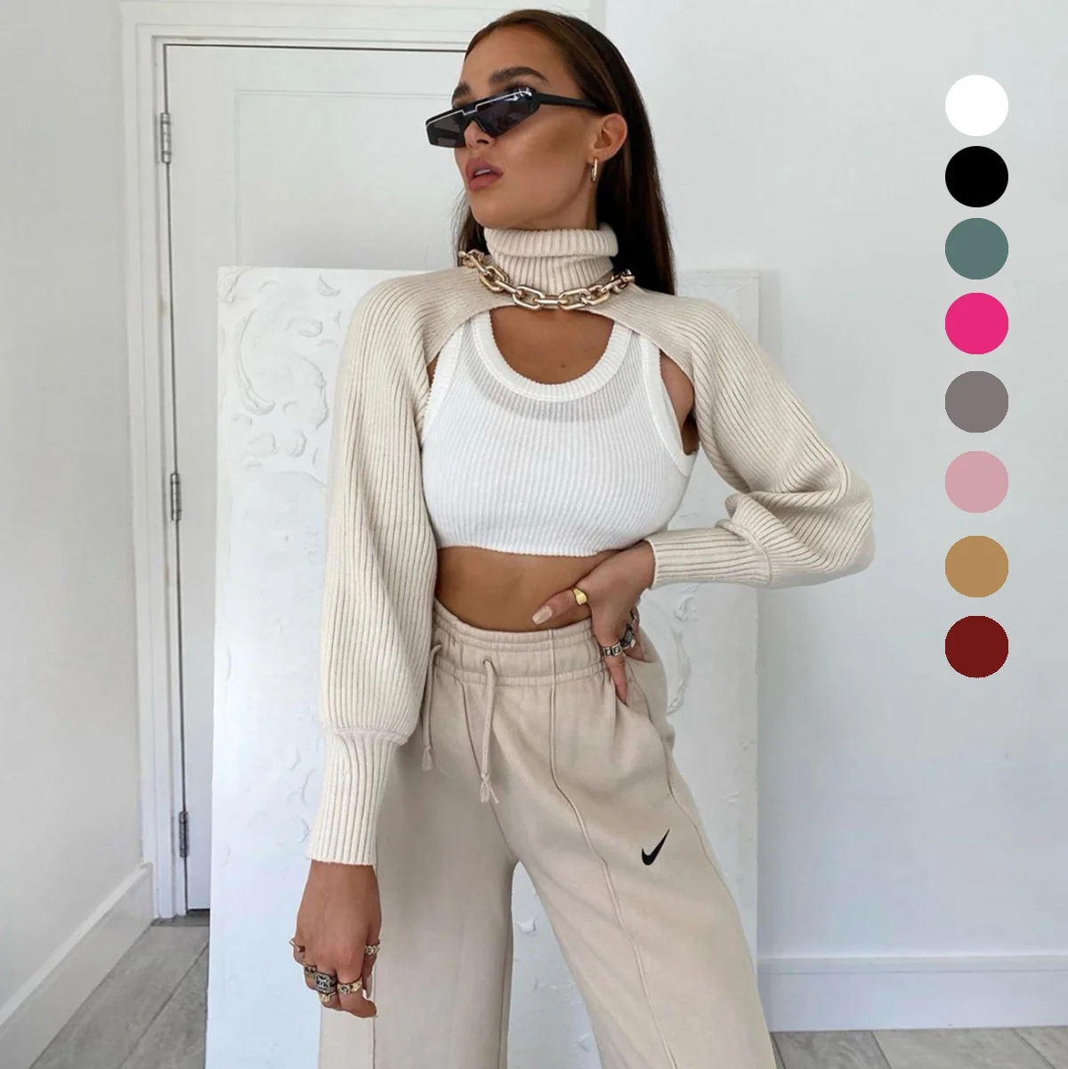 

2021 Fall Clothing Women Long Sleeve Sexy Turtleneck Crop Sweater
