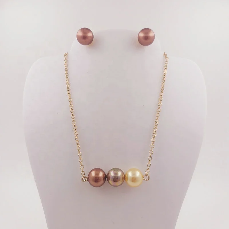

drop pearl earring set Polynesian jewelry set wholesale 14k gold plated shell pearl necklace with stud earring for woman, 15 colors ready to ship