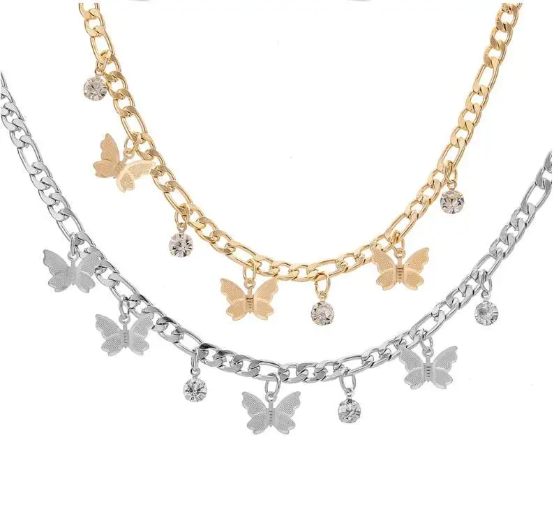 

Hesiod 18k gold butterfly crystal simple necklace female Choker necklace, As pic show
