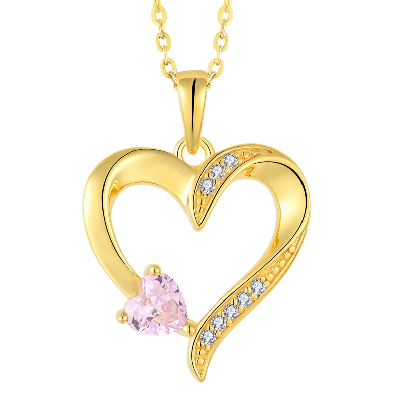 

Wholesale Trendy Custom Love Pink Heart Shape CZ Stone Diamond Jewelry 925 Sterling Silver 18K Gold Plated Heart Pendant Charm