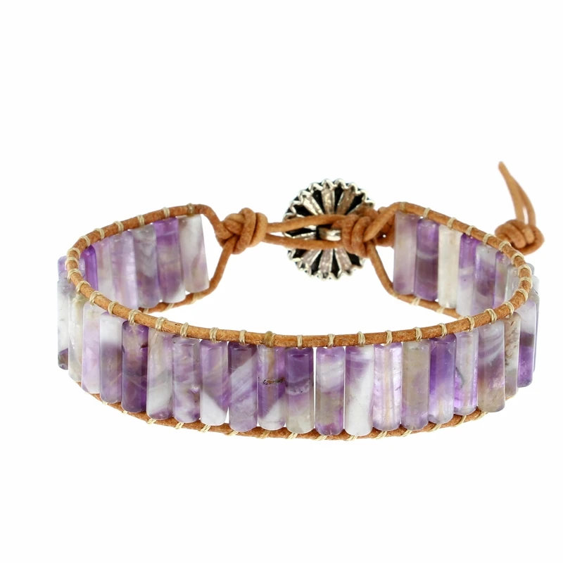 

crystals healing stones 2021 wholesale adjustable bohemia handmade natural amethyst tube beads wrap bracelets bangles