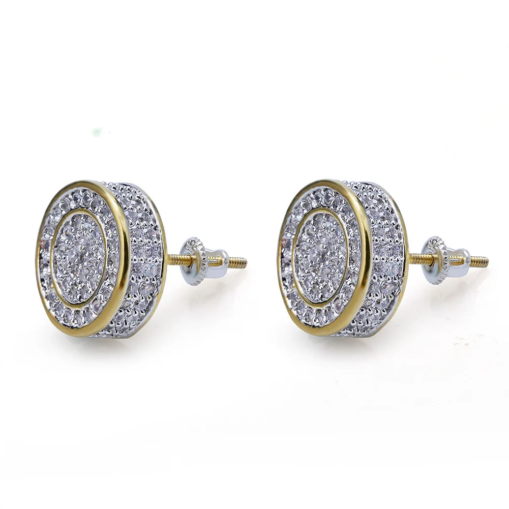 

Hot sale Hip Hop Iced out CZ Hypoallergenic Round Screw Back Stud Brass Earrings for Men Women