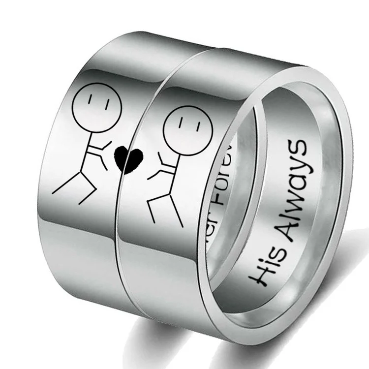 

She will always be his forever love cartoon abstract couple ring stainless steel jewelry