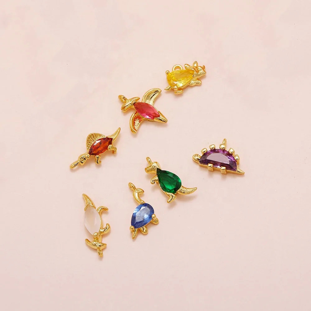 

DIY Jewelry Making Wholesale Real 18 K Gold Plated Charm Mini Cute Colorful Dinosaur Pendant Charms For Necklace
