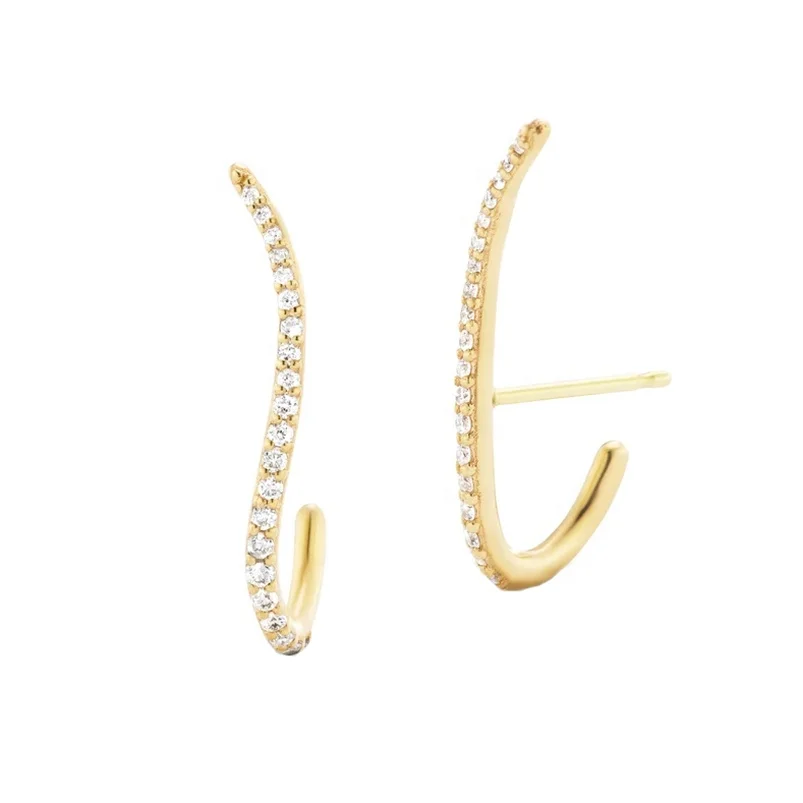 

Gemnel wave design jewelry pave white diamonds 925 silver earrings gold plated