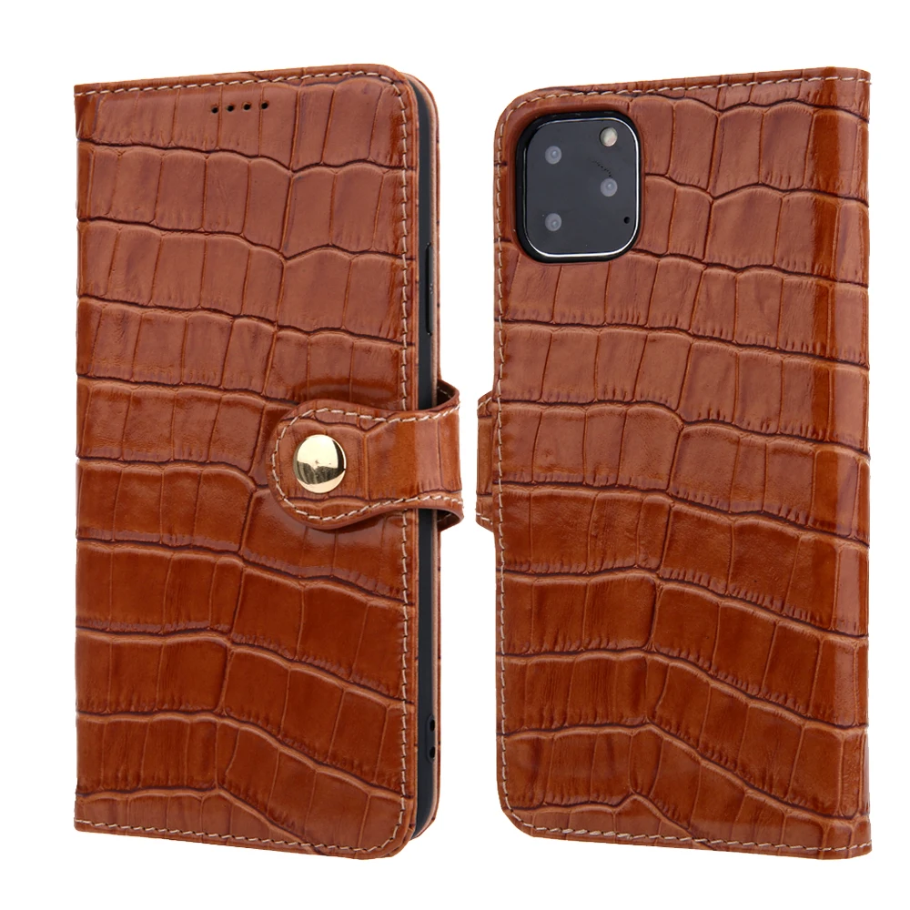 

Genuine Leather Crocodile Stand Function for iPhone 11 Wallet Magnetic Phone Case, Black, brown, red, blue