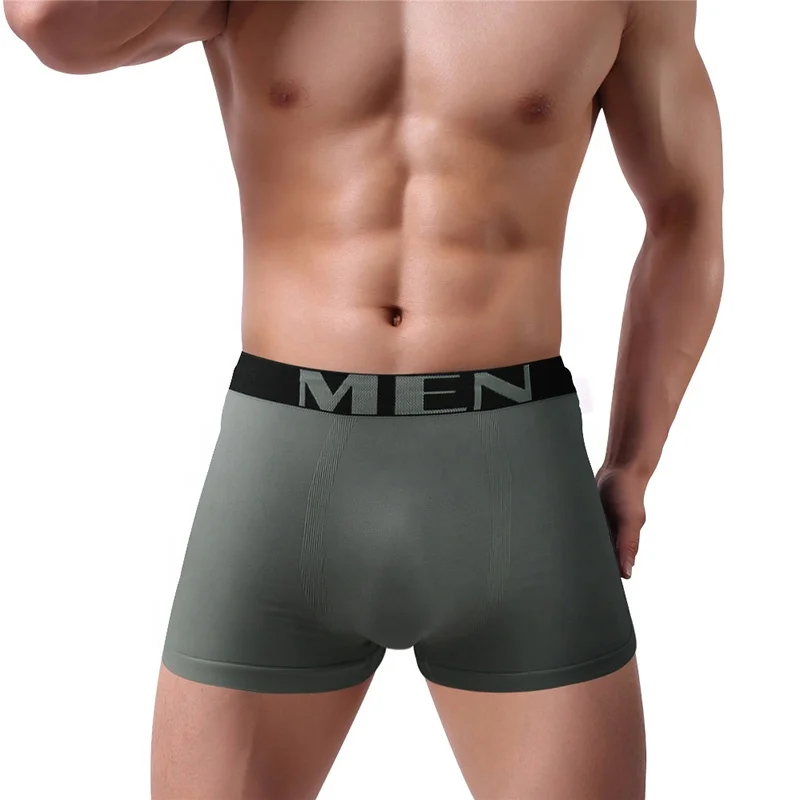 

Wholesale Underwear Brand Seamless Strips Panties Nylon Spandex Men Boxer Briefs, Black, red, gray, blue