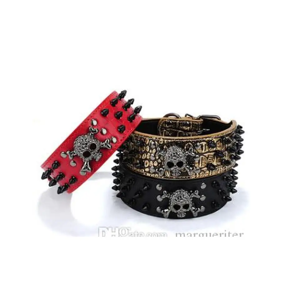 

Black Gold Tie Nail Dog Collar Skull Rivet Pet Collar Anti Bite Dog Spiked Studded Large Chain Traction