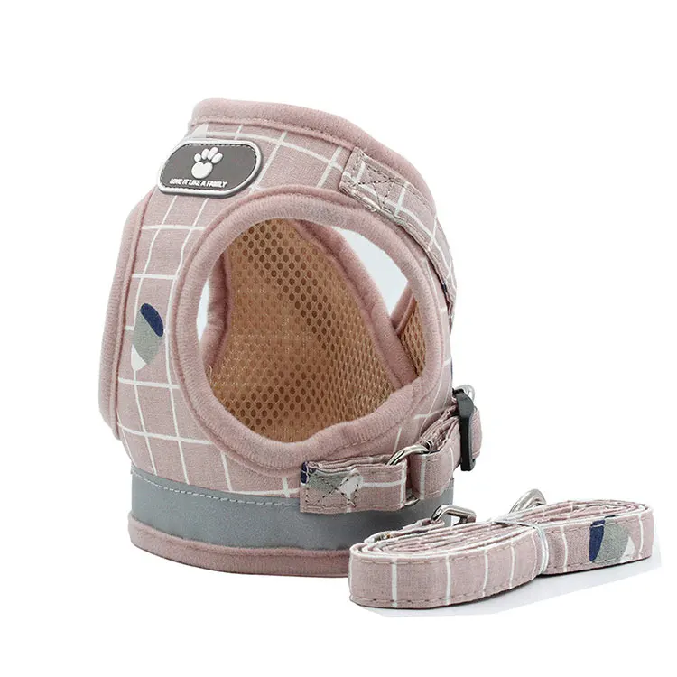 

Adjustable dog harness mesh reflective dog chest vest, Pink, khaki, grey