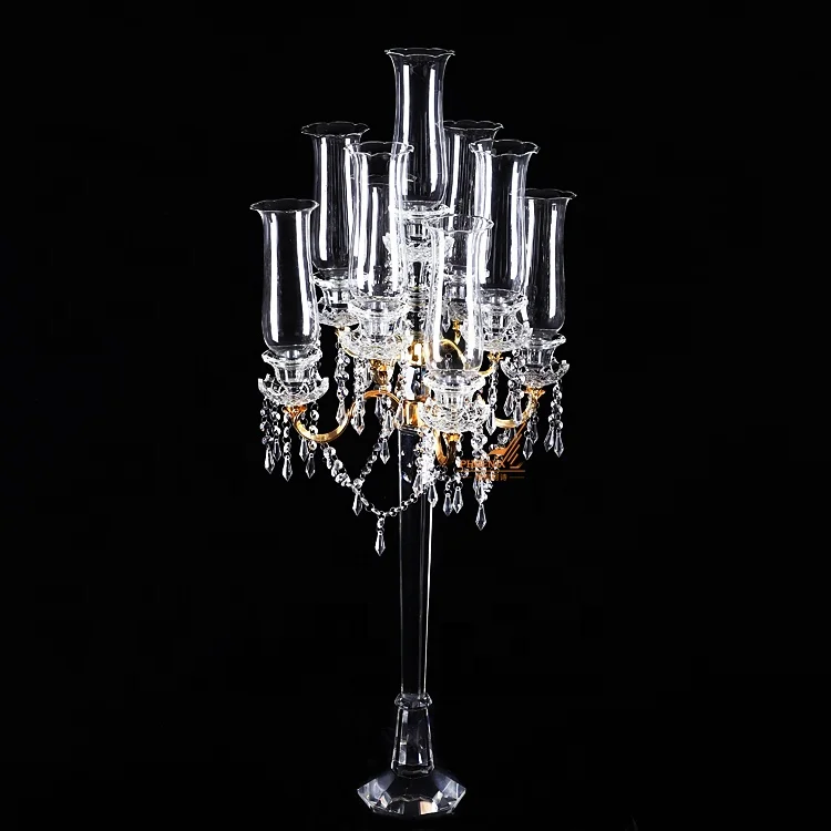 Candelabro De Cristal Hurricane,Brazos De Metal Dorados,Portavelas