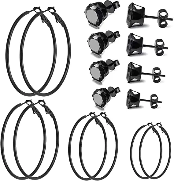 

New 8 Pairs Stud Earrings Hoop Earrings Set Stainless Steel Hoops Earrings