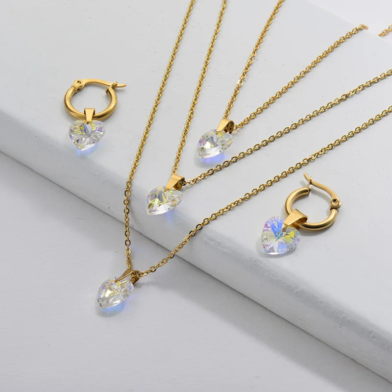 

BAOYAN Fashion Stainless Steel 18k Gold Rhinestone Heart Layered Necklace Set Jewelry Sets Women