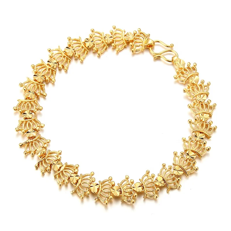 

Luxury 24K Gold Dubai Popular Bracelet jewelry Ethiopian Crown Bangles Real Gold Plating Copper Bracelet Wedding Jewelry