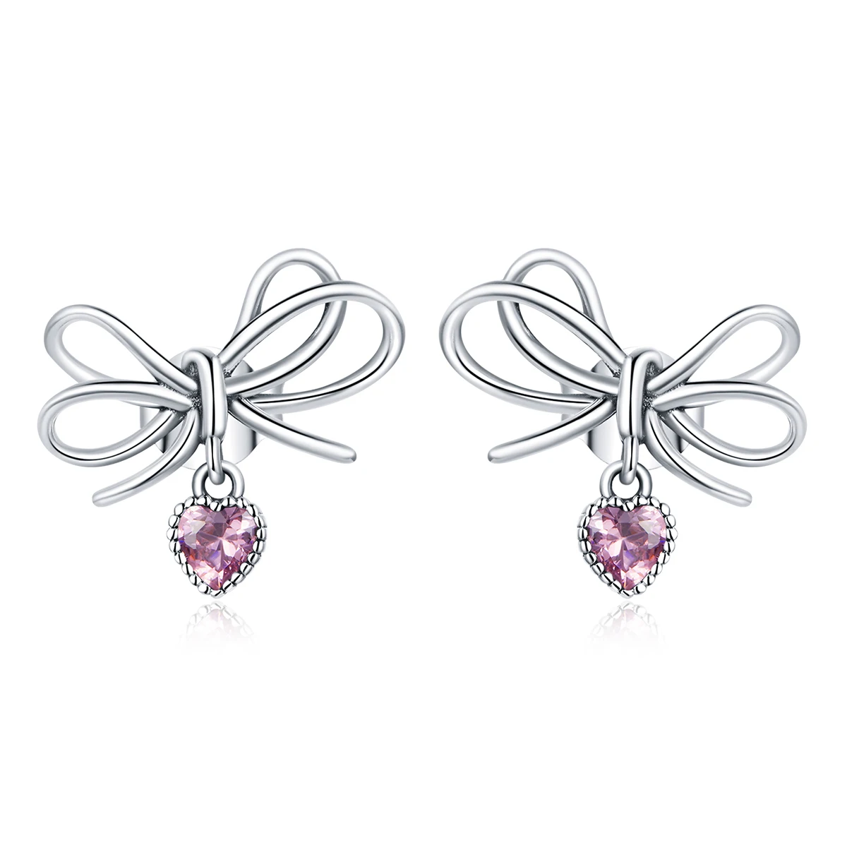 

Gift With Bow Love Heart Zirconia 925 Silver Pink Drop Earring