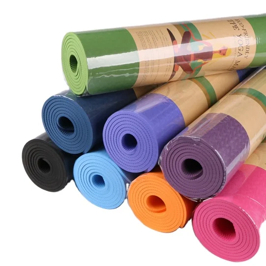 

Gym Exercise Custom Eco-friendly TPE Exercise Light Weight Yoga Mat, Black purple green gray blue