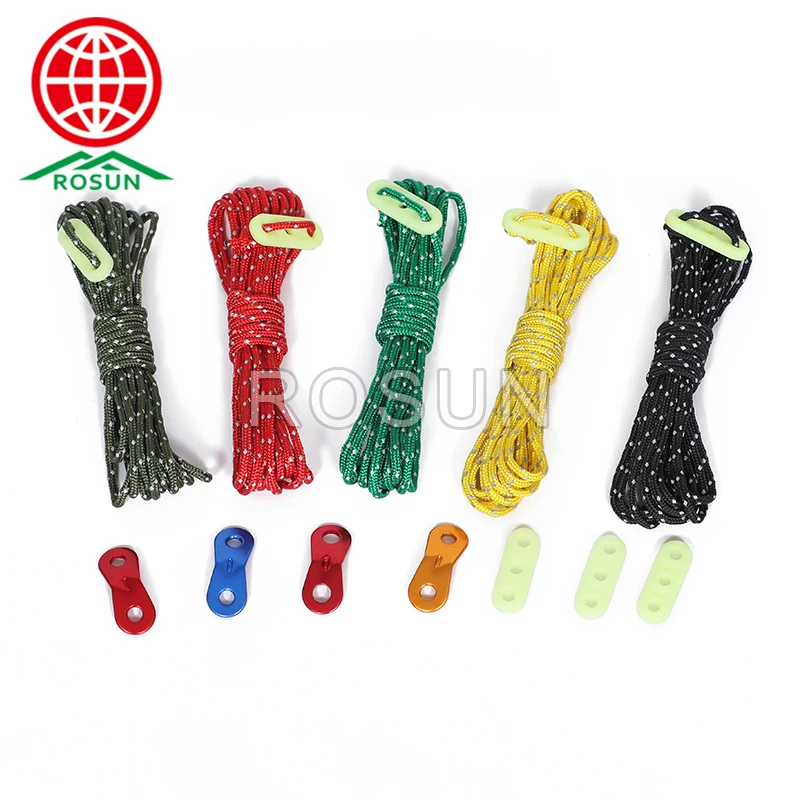 

1/8" Reflective Tent Guide Ropes Lightweight Guy Line Cord with Adjuster Guyline Tent Cord Tensioner for Camping Hiking