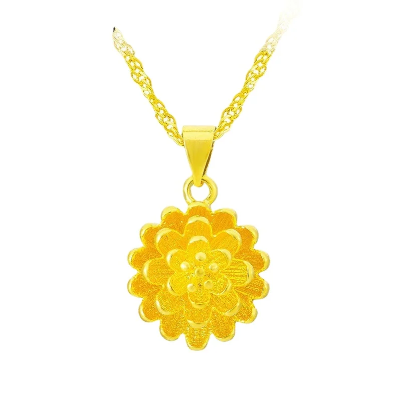 

Pu Hongxin Alloy Gold Wedding Jewelry Pure Brass Plated 24K Gold Retro Flower Pendant Female Factory Direct Sales