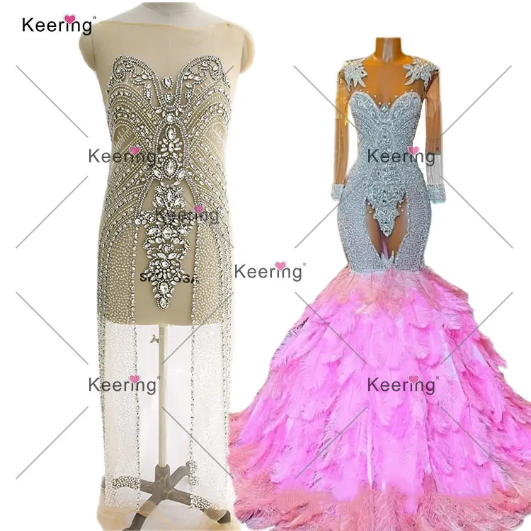 

WDP-030 Keering Big Crystal Bridal Fashion Full Body XXL Rhinestone Bodice Applique For Pageant Dresses, Clear stone