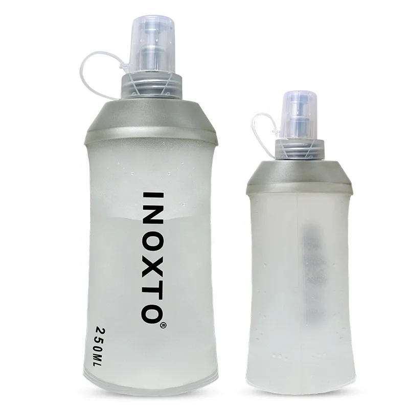 

Sports Water Bottle 250ml 450ml 500ml Outdoor Travel Portable Leakproof Drinkware Cycling Peva Folding Storage Soft Water Bottle, Grey