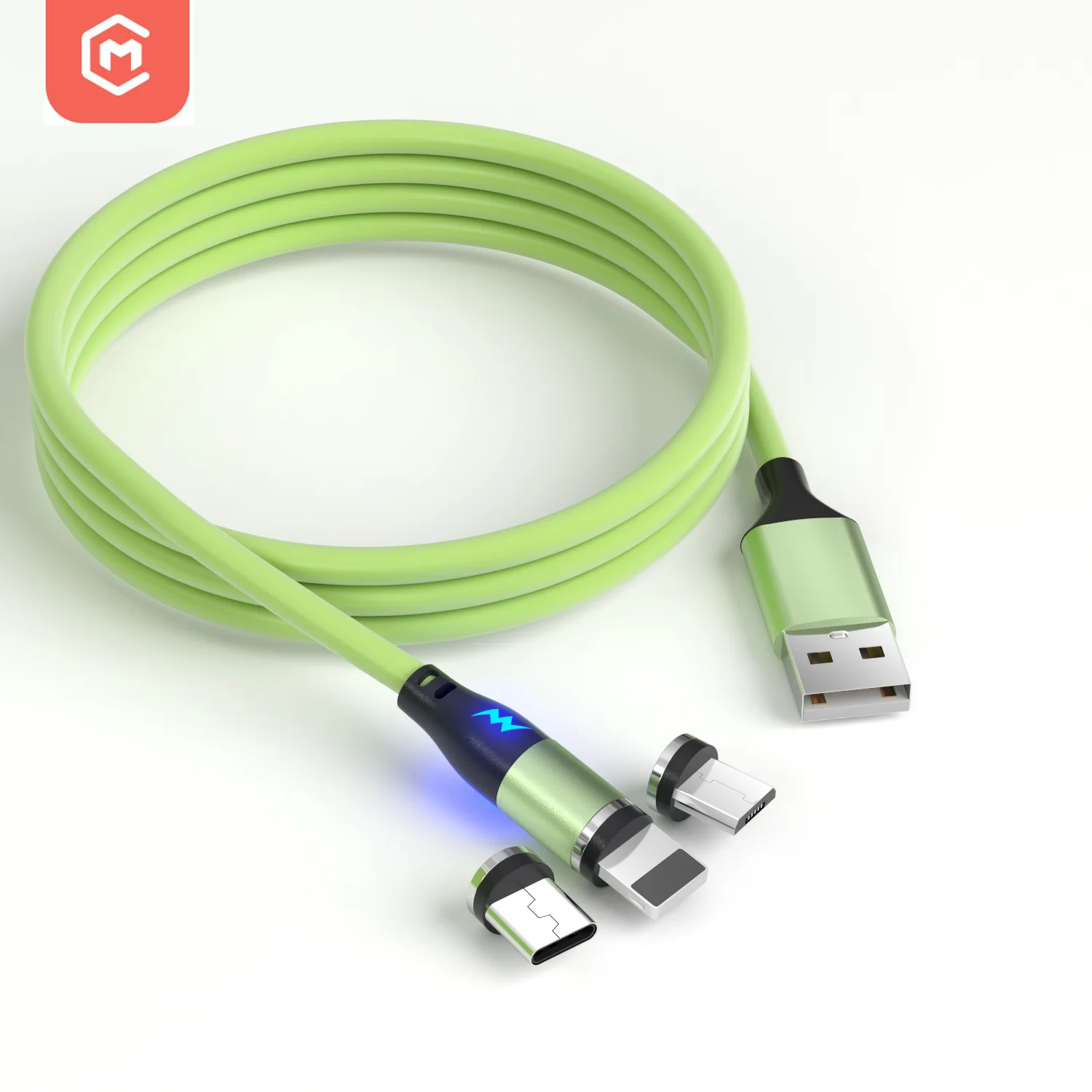 

MONFONK Liquid Silicone Magnetic Charging Cable 3A Fast Charging USB Data Cable 3 in 1, Red green purple gold