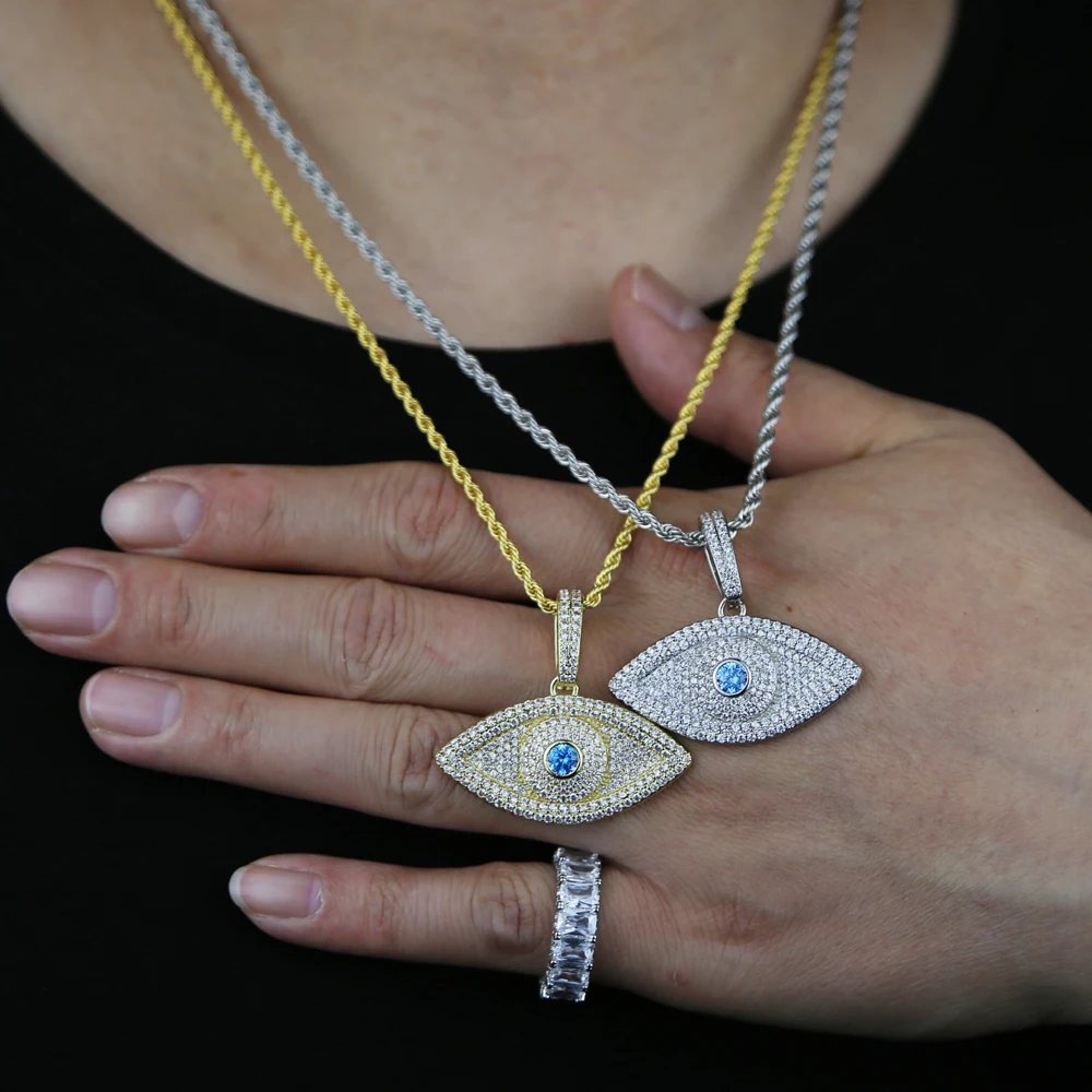 

5a tennis chain rope chain cz bling jewelry hip hop evil eye pendant men necklace