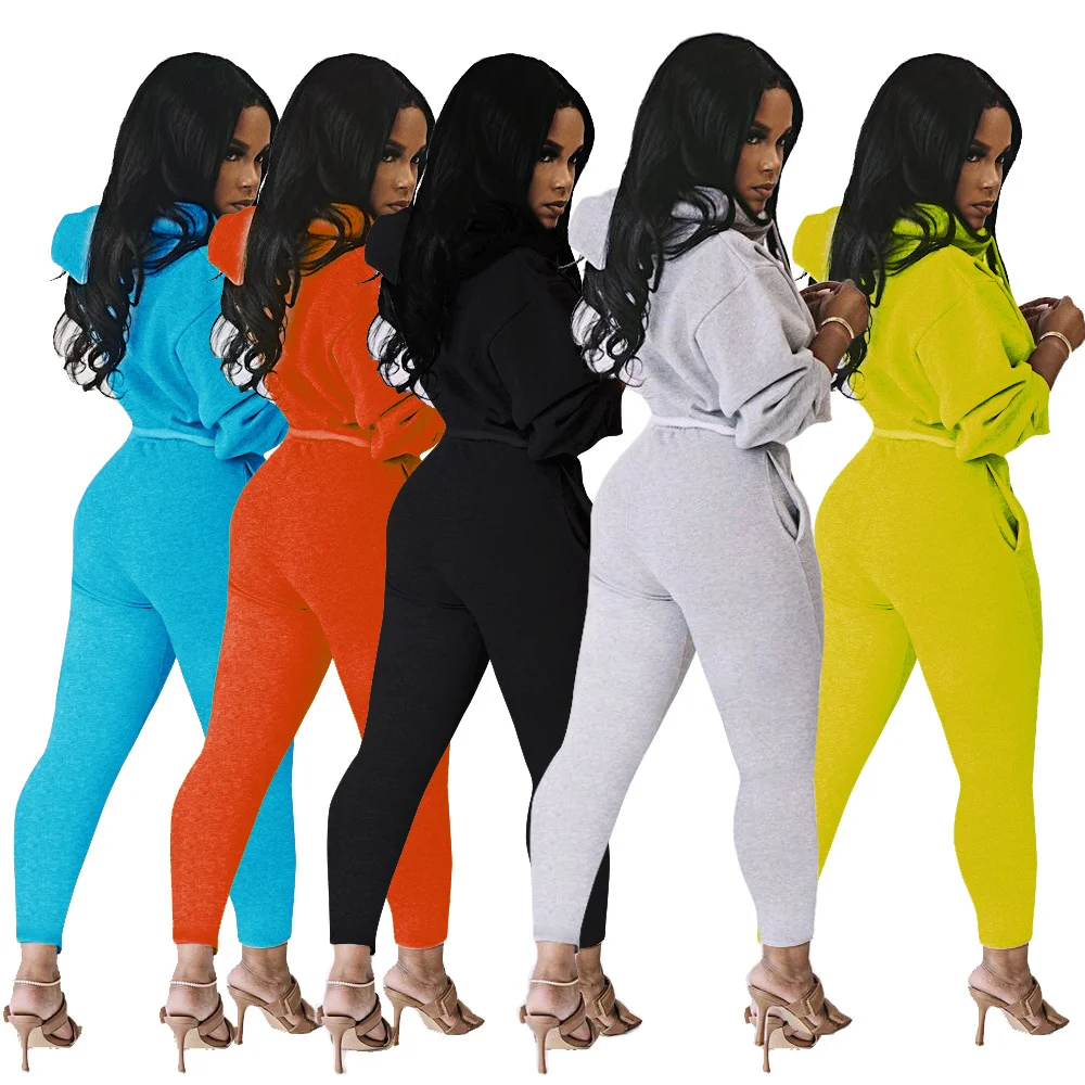 

Candy Color Lady Suits Zipper Womens Cardigan Hoodie Jacket Two Piece Set Tracksuit