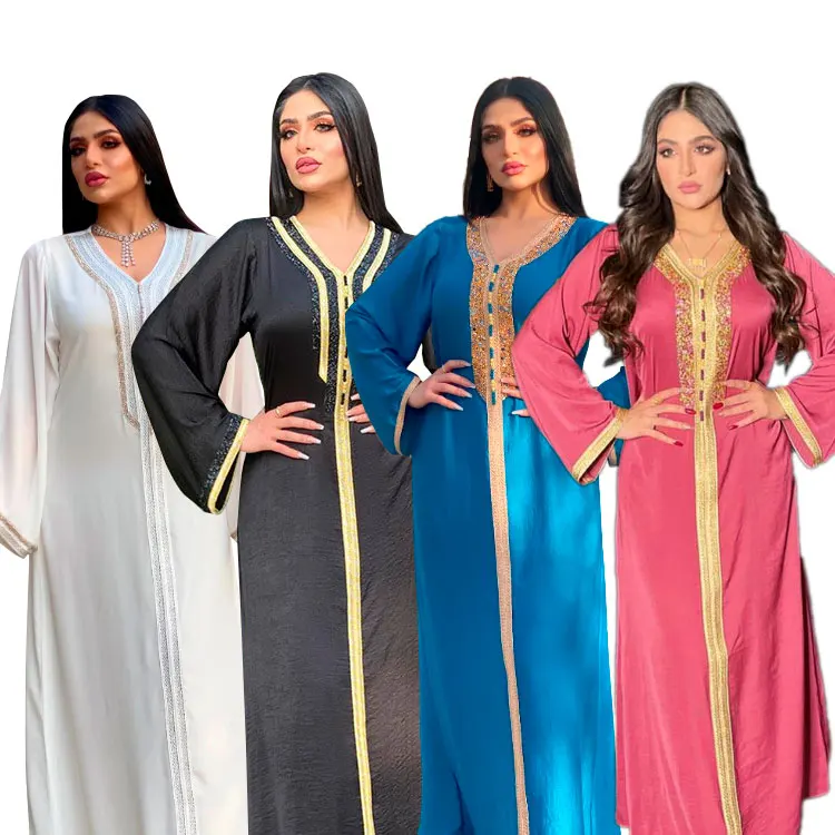 

HJ RTS06 2021 New Ramadan Eid Muslim Kaftan Middle East Abaya Kimono Jalabiya For Women, Pink,black,blue,white