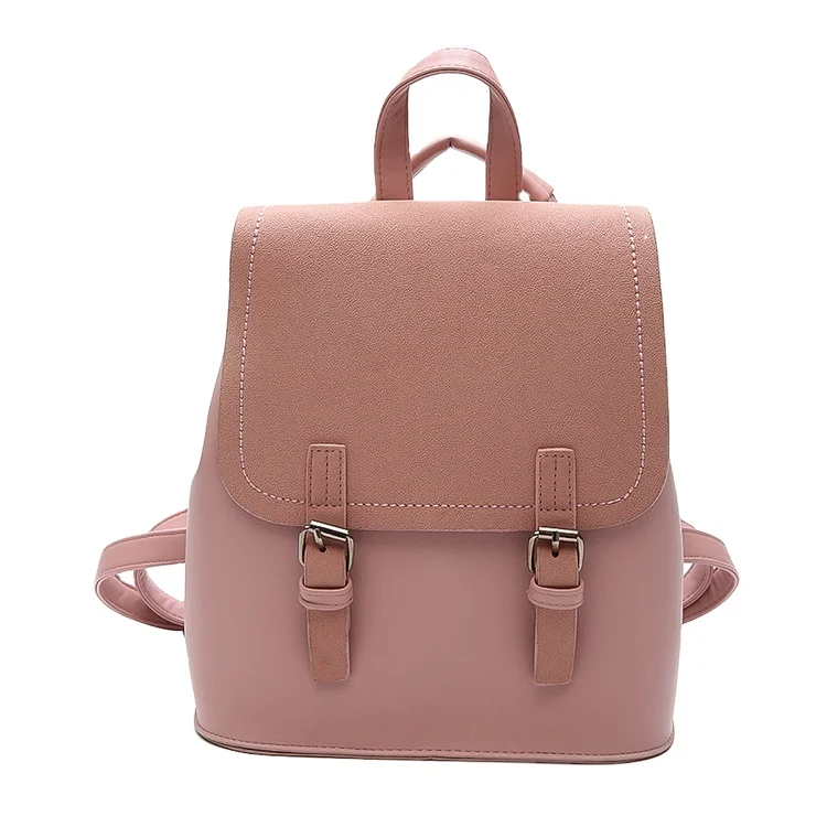 

New design simple female fashion travel backpack school bag female pink color soft pu leather bag