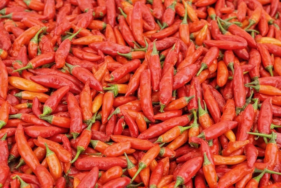 Selection of fresh red, green, and yellow chiles at a farmer's market