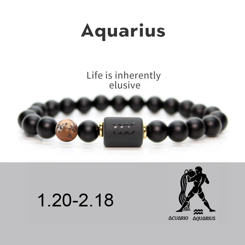 

2022 Black Stone Bead Bracelet Men S Zodiac Bracelets Women Couples Elastic Natural Frosted Stone Bracelet