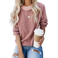 

2019 High Quality O-Neck Long Sleeve Pullover Terry Thread Cashmere Winter Sweatshirt Women