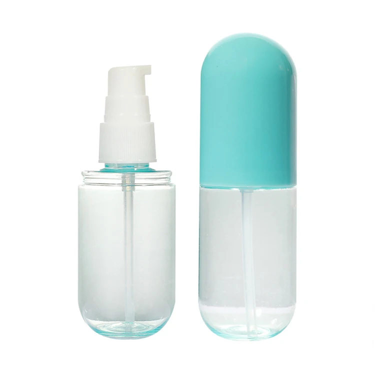 

PET Plastic Macaron Color Pill Capsule Shaped Pink Blue Cosmetic Spray Pump Bottles