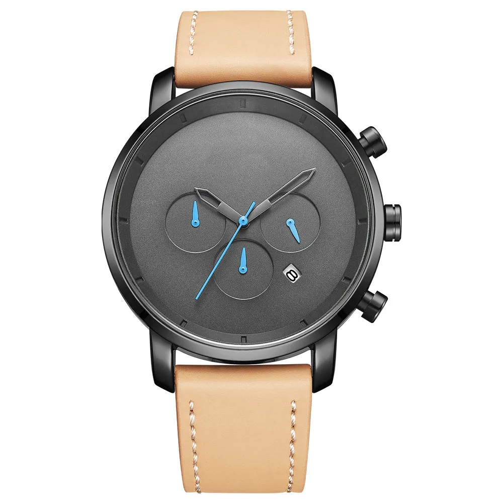 

Wholesale Watches Men Luxury Brand Quartz Analog 3 Dials Genuine Leather Strap Chronograph Mens Sports Wristwatch relogio