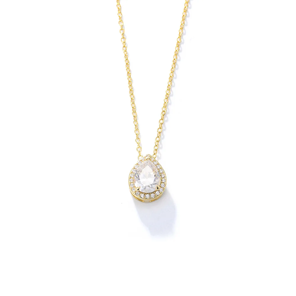 Fashion Jewelry Necklaces 925 Sterling Silver Diamond Necklace Water Drop Zircon Pendant Gold Plated Necklaces Women