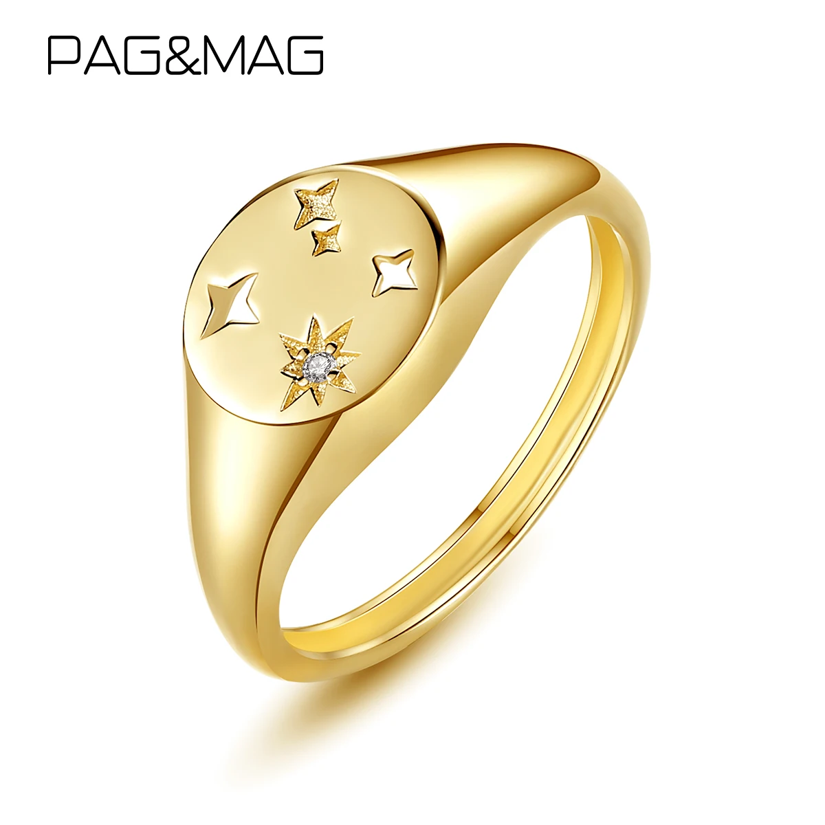 

GEM&TIME GEM&TIME Hgih Qulaity 14K Yellow Gold North Star Ring Women Fashion Zircon Gold Ring