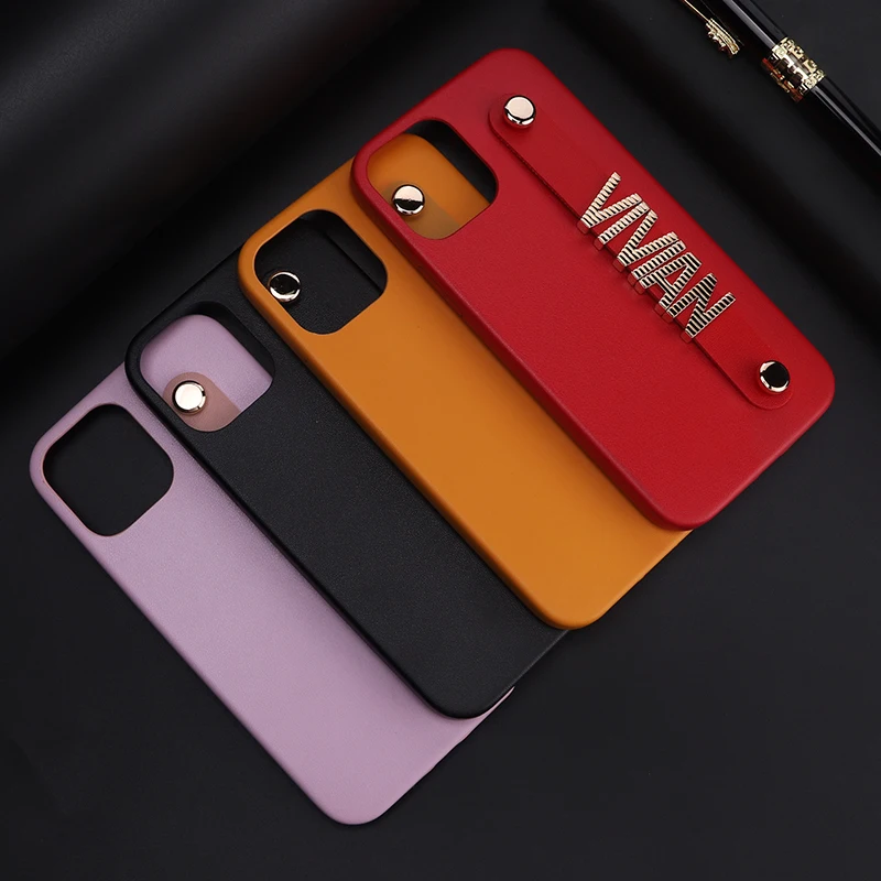 

For iphone 12 pro max custom metal letter strap custom designer Smooth leather phone case for iphone 13 pro max mini