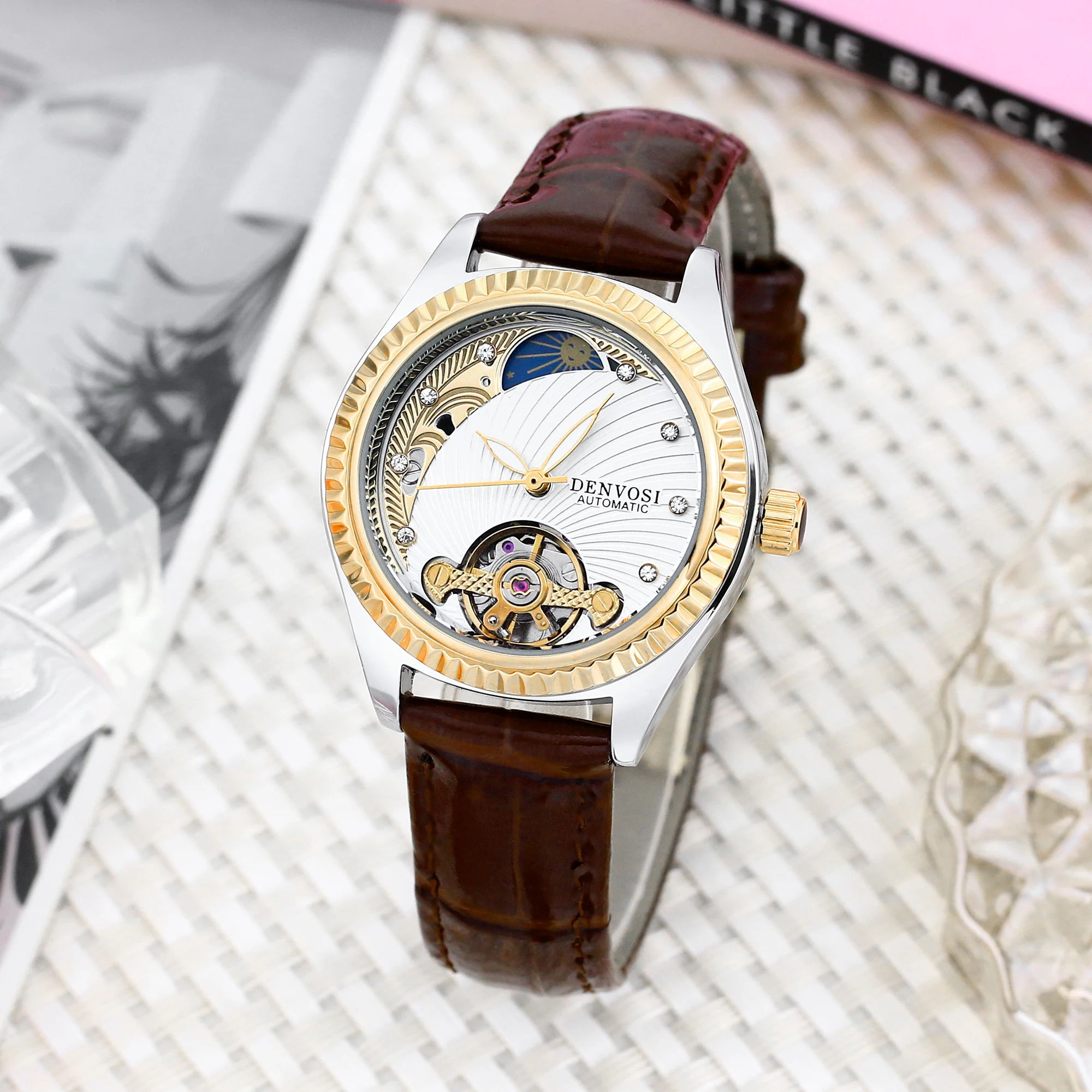 Tourbillon Montre pour femme Custom Leather Strap Orologio Automatico Mechanical Watch For Ladies