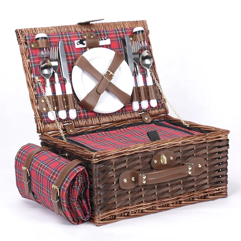 

Eco-friendly Luxury Wicker Picnic Basket With blanket For Four Persons, As photo or customized