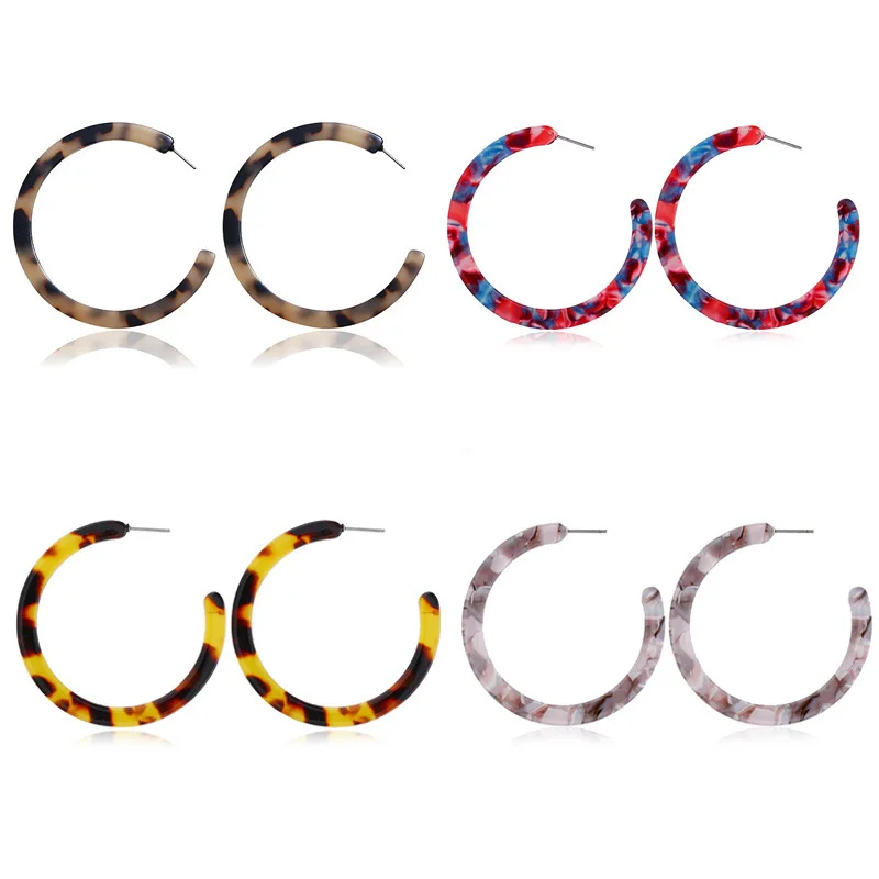 

Simple Jewelry Set Acetic Acid Geometry C Shaped Hoop Earrings 4Pcs Acrylic Leopard Print Hoop Earrings Set