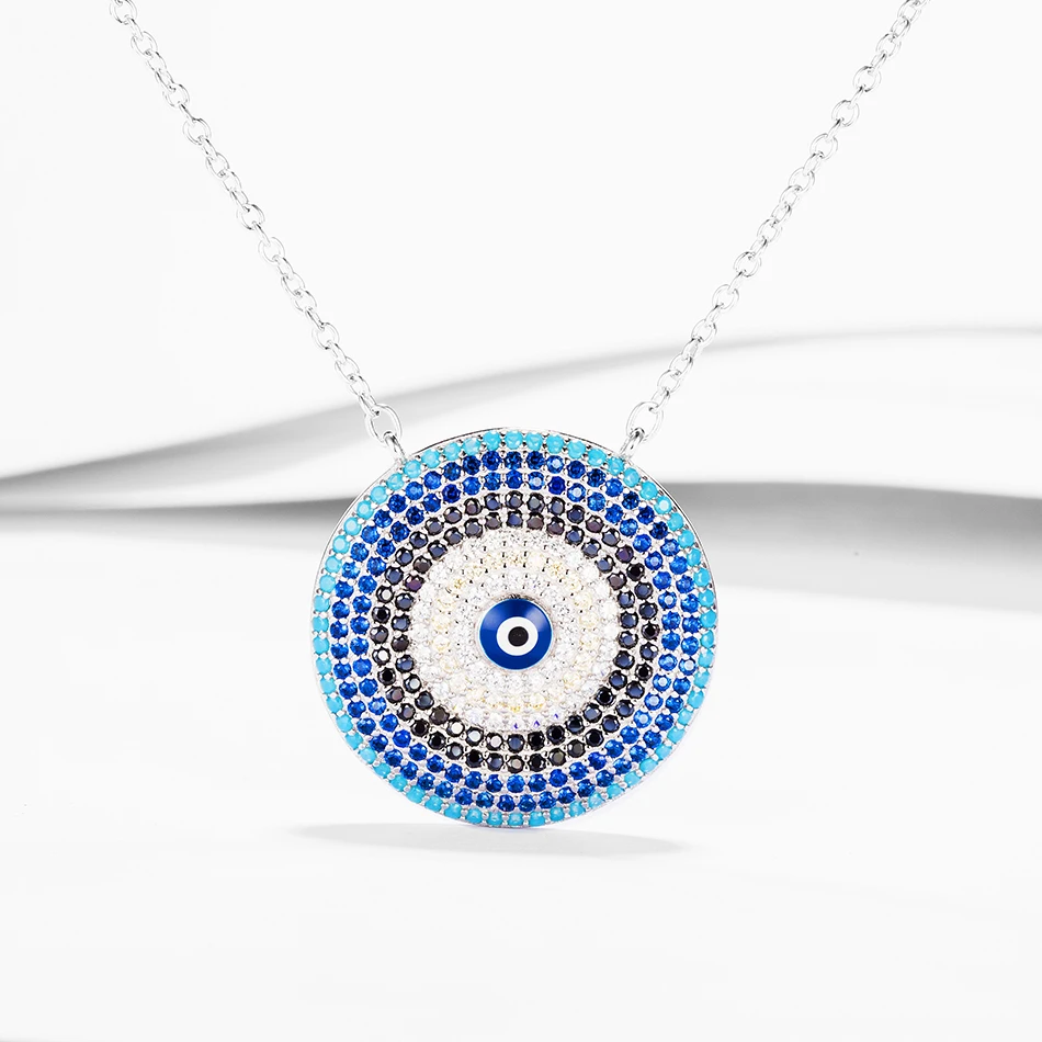 

Wholesale Custom 100% 925 Sterling Silver Necklace With Colorful Crystal Blue Eye Pendants Necklaces For Women Silver Jewelry