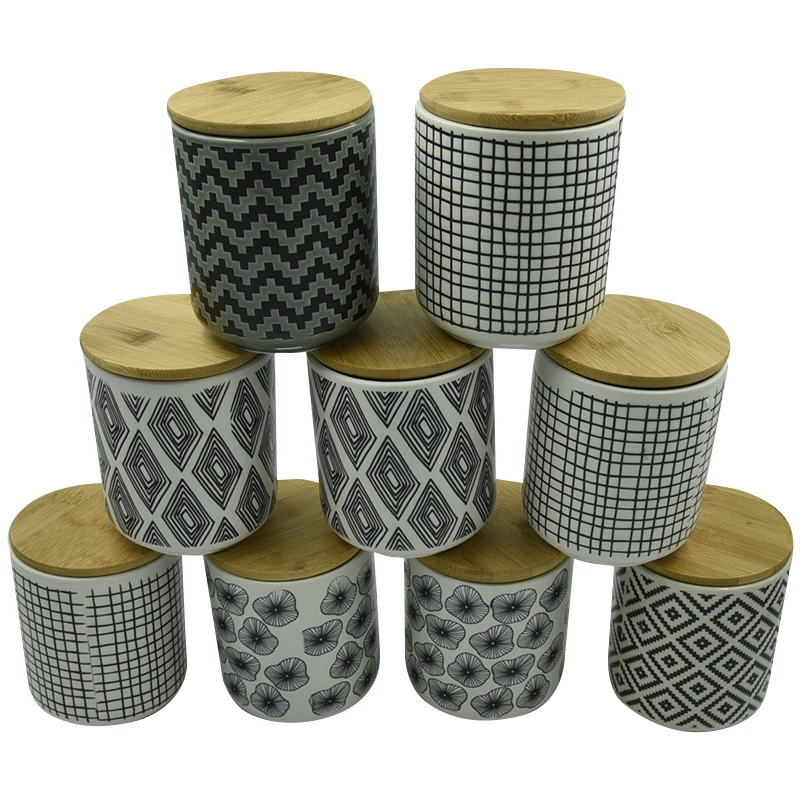 

Creative Design Good Quality Factory Directly Housware Containers Kitchen Storage Ceramic Jar with Bamboo lid