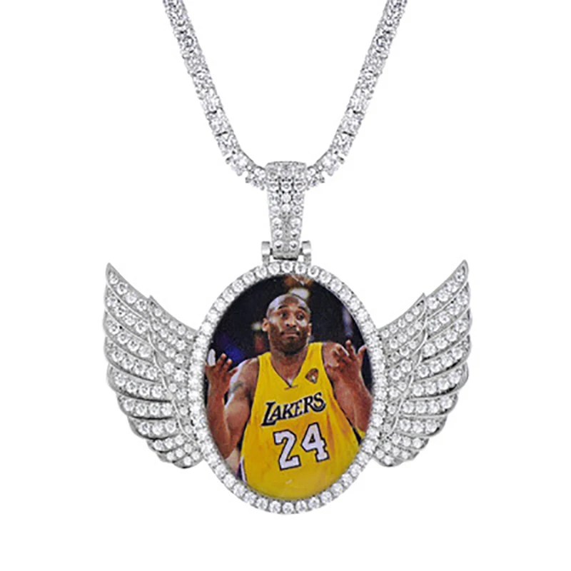 Hot Sell Custom Made Photo With wings Medallions Necklace & Pendant Bling Cubic Zirconia with Tennis Chain Men's Hip hop Jewelry