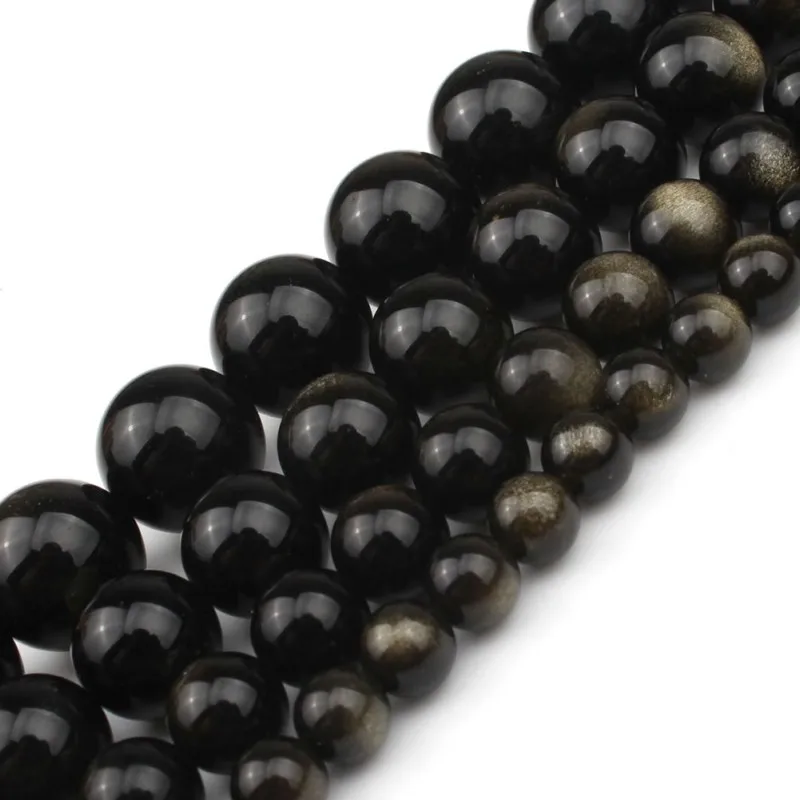 

Natural 6/8/10/12MM Gold Obsidian Stone Beads Round Loose Beads For Jewelry Making Diy 7.5''